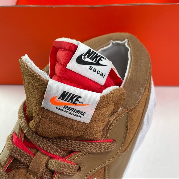 Nike Blazer Low Sacai Mens Size 11.5 British Tan & University Red Sneakers - Picture 6 of 9